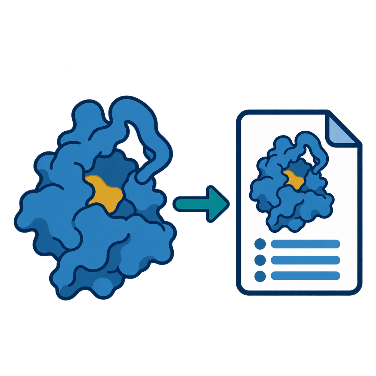 Conceptual protein input leading to an analysis report with a highlighted pocket